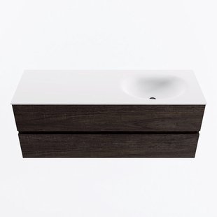 MONDIAZ VICA 130cm badmeubel onderkast Dark Brown 2 lades. Wastafel MOON rechts zonder kraangat, kleur Talc.