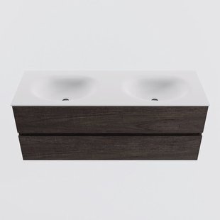 MONDIAZ VICA 130cm badmeubel onderkast Dark Brown 2 lades. Wastafel MOON dubbel zonder kraangat, kleur Talc.