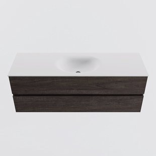 MONDIAZ VICA 140cm badmeubel onderkast Dark Brown 2 lades. Wastafel MOON midden 1 kraangat, kleur Talc.