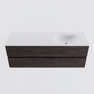 MONDIAZ VICA 140cm badmeubel onderkast Dark Brown 2 lades. Wastafel MOON rechts 1 kraangat, kleur Talc.
