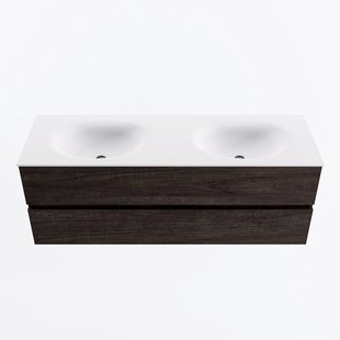 MONDIAZ VICA 140cm badmeubel onderkast Dark Brown 2 lades. Wastafel MOON dubbel 2 kraangaten, kleur Talc.