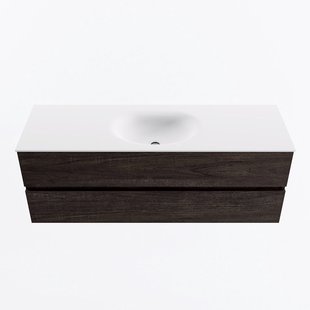 MONDIAZ VICA 140cm badmeubel onderkast Dark Brown 2 lades. Wastafel MOON midden zonder kraangat, kleur Talc.