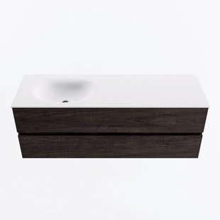 MONDIAZ VICA 140cm badmeubel onderkast Dark Brown 2 lades. Wastafel MOON links zonder kraangat, kleur Talc.