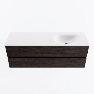 MONDIAZ VICA 140cm badmeubel onderkast Dark Brown 2 lades. Wastafel MOON rechts zonder kraangat, kleur Talc.