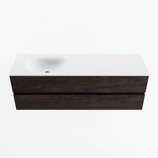 MONDIAZ VICA 150cm badmeubel onderkast Dark Brown 2 lades. Wastafel MOON links 1 kraangat, kleur Talc.