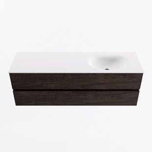 MONDIAZ VICA 150cm badmeubel onderkast Dark Brown 2 lades. Wastafel MOON rechts 1 kraangat, kleur Talc.