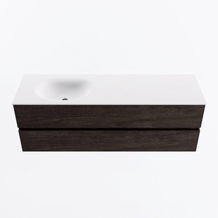 MONDIAZ VICA 150cm badmeubel onderkast Dark Brown 2 lades. Wastafel MOON links zonder kraangat, kleur Talc.