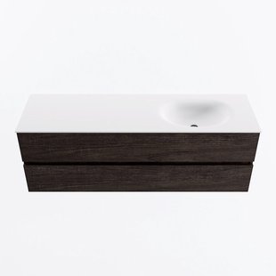 MONDIAZ VICA 150cm badmeubel onderkast Dark Brown 2 lades. Wastafel MOON rechts zonder kraangat, kleur Talc.