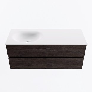 MONDIAZ VICA 120cm badmeubel onderkast Dark Brown 4 lades. Wastafel MOON links 1 kraangat, kleur Talc.