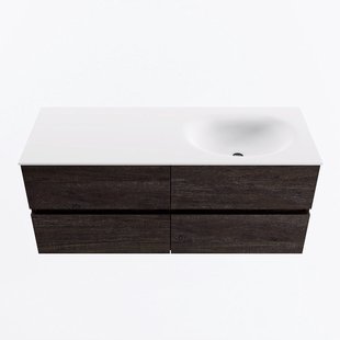 MONDIAZ VICA 120cm badmeubel onderkast Dark Brown 4 lades. Wastafel MOON rechts zonder kraangat, kleur Talc.