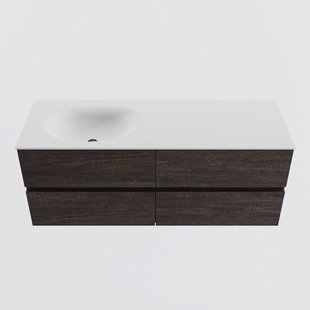 MONDIAZ VICA 130cm badmeubel onderkast Dark Brown 4 lades. Wastafel MOON links 1 kraangat, kleur Talc.