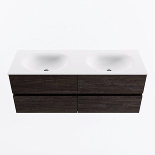 MONDIAZ VICA 130cm badmeubel onderkast Dark Brown 4 lades. Wastafel MOON dubbel 2 kraangaten, kleur Talc.
