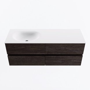 MONDIAZ VICA 130cm badmeubel onderkast Dark Brown 4 lades. Wastafel MOON links zonder kraangat, kleur Talc.