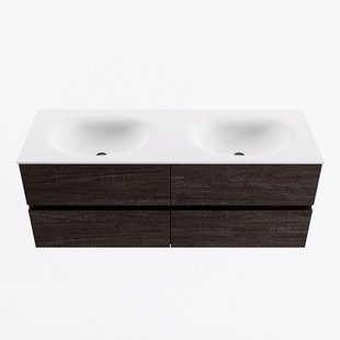 MONDIAZ VICA 130cm badmeubel onderkast Dark Brown 4 lades. Wastafel MOON dubbel zonder kraangat, kleur Talc.