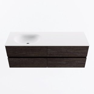 MONDIAZ VICA 140cm badmeubel onderkast Dark Brown 4 lades. Wastafel MOON links 1 kraangat, kleur Talc.