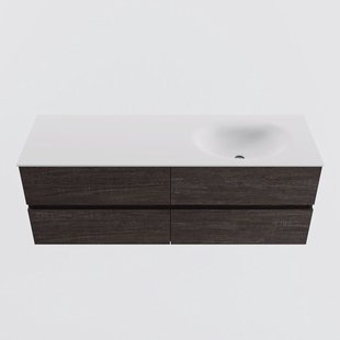 MONDIAZ VICA 140cm badmeubel onderkast Dark Brown 4 lades. Wastafel MOON rechts 1 kraangat, kleur Talc.