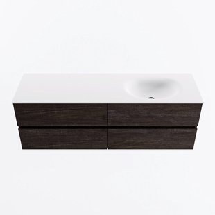 MONDIAZ VICA 150cm badmeubel onderkast Dark Brown 4 lades. Wastafel MOON rechts 1 kraangat, kleur Talc.