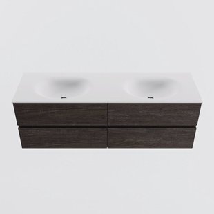 MONDIAZ VICA 150cm badmeubel onderkast Dark Brown 4 lades. Wastafel MOON dubbel 2 kraangaten, kleur Talc.