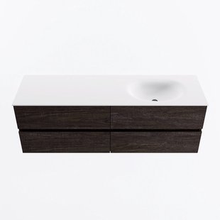 MONDIAZ VICA 150cm badmeubel onderkast Dark Brown 4 lades. Wastafel MOON rechts zonder kraangat, kleur Talc.