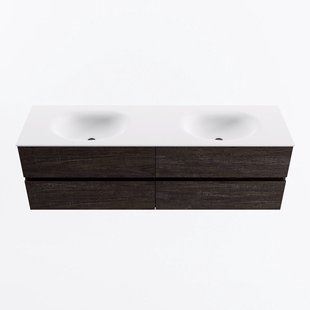 MONDIAZ VICA 160cm badmeubel onderkast Dark Brown 4 lades. Wastafel MOON dubbel 2 kraangaten, kleur Talc.