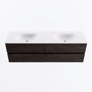 MONDIAZ VICA 160cm badmeubel onderkast Dark Brown 4 lades. Wastafel MOON dubbel zonder kraangat, kleur Talc.