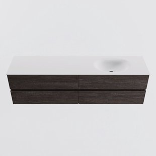 MONDIAZ VICA 180cm badmeubel onderkast Dark Brown 4 lades. Wastafel MOON rechts 1 kraangat, kleur Talc. MONDIAZ VICA 180cm badmeubel onderkast Dark Brown 4 lades. Wastafel MOON rechts 1 kraangat, kleur Talc.