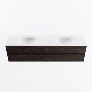 MONDIAZ VICA 190cm badmeubel onderkast Dark Brown 4 lades. Wastafel MOON dubbel 2 kraangaten, kleur Talc.