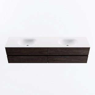 MONDIAZ VICA 200cm badmeubel onderkast Dark Brown 4 lades. Wastafel MOON dubbel 2 kraangaten, kleur Talc.