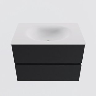 MONDIAZ VICA 70cm badmeubel onderkast Urban 2 lades. Wastafel MOON midden 1 kraangat, kleur Talc.