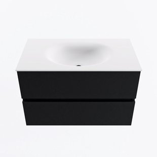 MONDIAZ VICA 80cm badmeubel onderkast Urban 2 lades. Wastafel MOON midden zonder kraangat, kleur Talc.