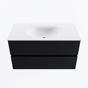 MONDIAZ VICA 90cm badmeubel onderkast Urban 2 lades. Wastafel MOON midden zonder kraangat, kleur Talc.