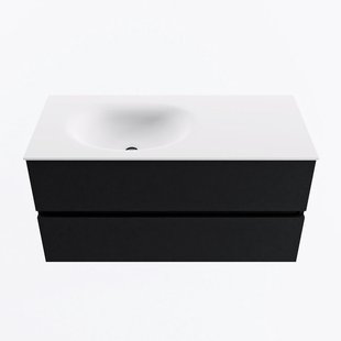 MONDIAZ VICA 100cm badmeubel onderkast Urban 2 lades. Wastafel MOON links 1 kraangat, kleur Talc.