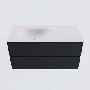 MONDIAZ VICA 100cm badmeubel onderkast Urban 2 lades. Wastafel MOON links zonder kraangat, kleur Talc.