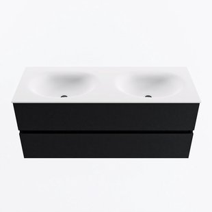 MONDIAZ VICA 120cm badmeubel onderkast Urban 2 lades. Wastafel MOON dubbel zonder kraangat, kleur Talc.