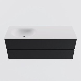 MONDIAZ VICA 130cm badmeubel onderkast Urban 2 lades. Wastafel MOON links zonder kraangat, kleur Talc.