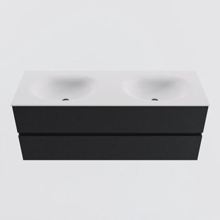 MONDIAZ VICA 130cm badmeubel onderkast Urban 2 lades. Wastafel MOON dubbel zonder kraangat, kleur Talc.