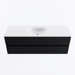 MONDIAZ VICA 140cm badmeubel onderkast Urban 2 lades. Wastafel MOON midden zonder kraangat, kleur Talc.