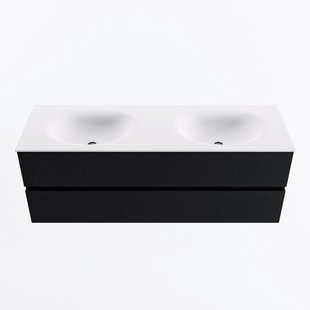 MONDIAZ VICA 140cm badmeubel onderkast Urban 2 lades. Wastafel MOON dubbel zonder kraangat, kleur Talc.