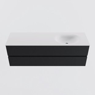 MONDIAZ VICA 150cm badmeubel onderkast Urban 2 lades. Wastafel MOON rechts zonder kraangat, kleur Talc.