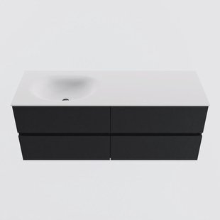 MONDIAZ VICA 130cm badmeubel onderkast Urban 4 lades. Wastafel MOON links zonder kraangat, kleur Talc.