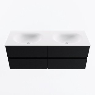 MONDIAZ VICA 130cm badmeubel onderkast Urban 4 lades. Wastafel MOON dubbel zonder kraangat, kleur Talc.