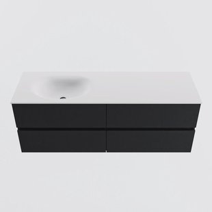 MONDIAZ VICA 140cm badmeubel onderkast Urban 4 lades. Wastafel MOON links 1 kraangat, kleur Talc.