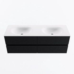 MONDIAZ VICA 140cm badmeubel onderkast Urban 4 lades. Wastafel MOON dubbel zonder kraangat, kleur Talc.