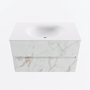 MONDIAZ VICA 80cm badmeubel onderkast Carrara 2 lades. Wastafel MOON midden 1 kraangat, kleur Talc.