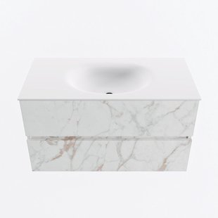 MONDIAZ VICA 90cm badmeubel onderkast Carrara 2 lades. Wastafel MOON midden zonder kraangat, kleur Talc.