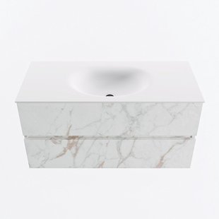 MONDIAZ VICA 100cm badmeubel onderkast Carrara 2 lades. Wastafel MOON midden 1 kraangat, kleur Talc.