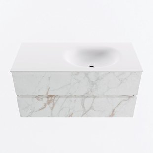 MONDIAZ VICA 100cm badmeubel onderkast Carrara 2 lades. Wastafel MOON rechts zonder kraangat, kleur Talc.