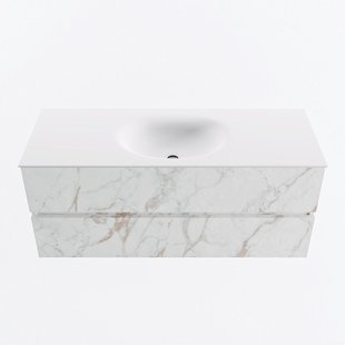 MONDIAZ VICA 120cm badmeubel onderkast Carrara 2 lades. Wastafel MOON midden 1 kraangat, kleur Talc.