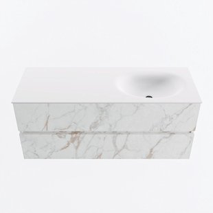 MONDIAZ VICA 120cm badmeubel onderkast Carrara 2 lades. Wastafel MOON rechts 1 kraangat, kleur Talc.