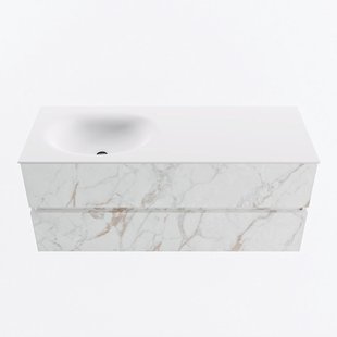 MONDIAZ VICA 120cm badmeubel onderkast Carrara 2 lades. Wastafel MOON links zonder kraangat, kleur Talc.